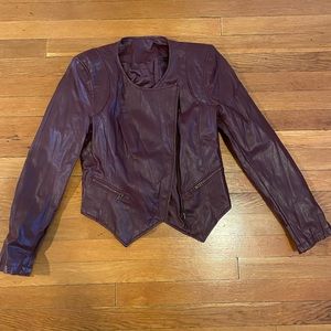 Vintage burgundy vegan leather dropped jacket coat zipper S